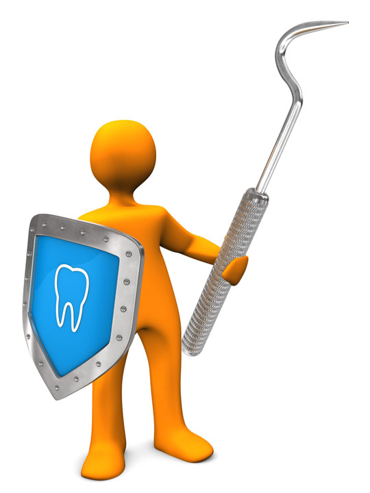 dental scaler and tooth shield illustration