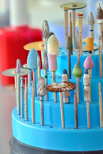 burs, drills, and polishers in a dental lab